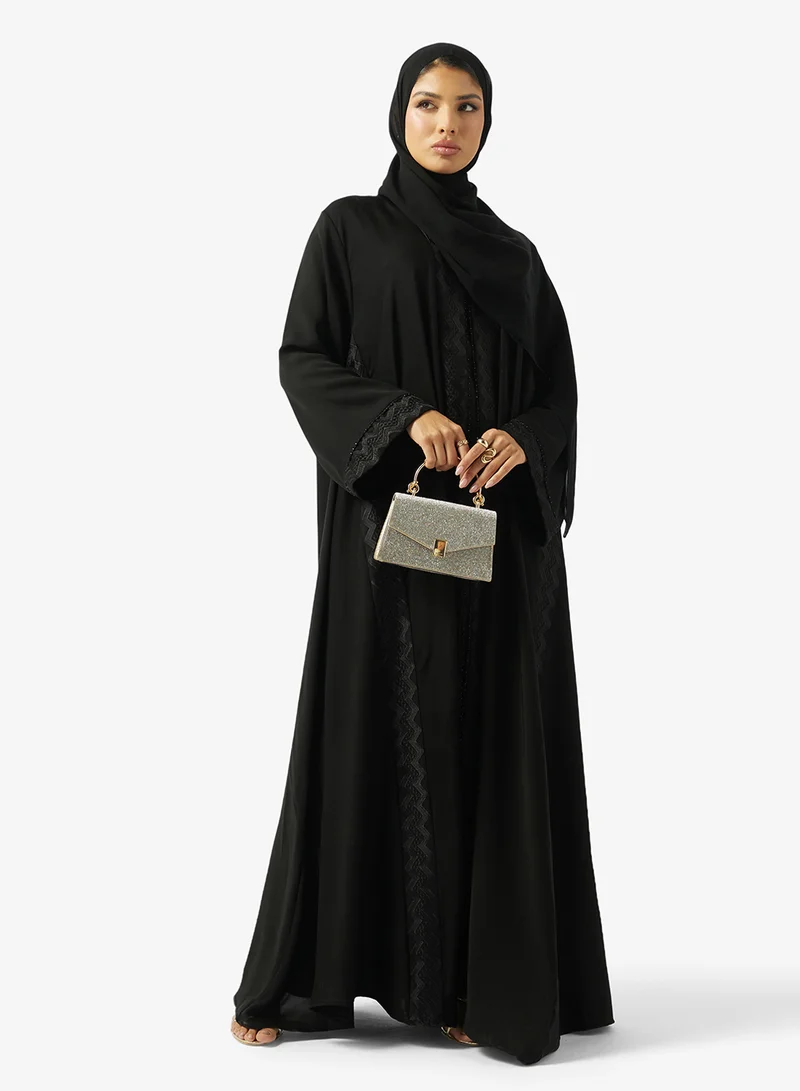 hayas closet Lace Embellished Open Front High Neck Abaya